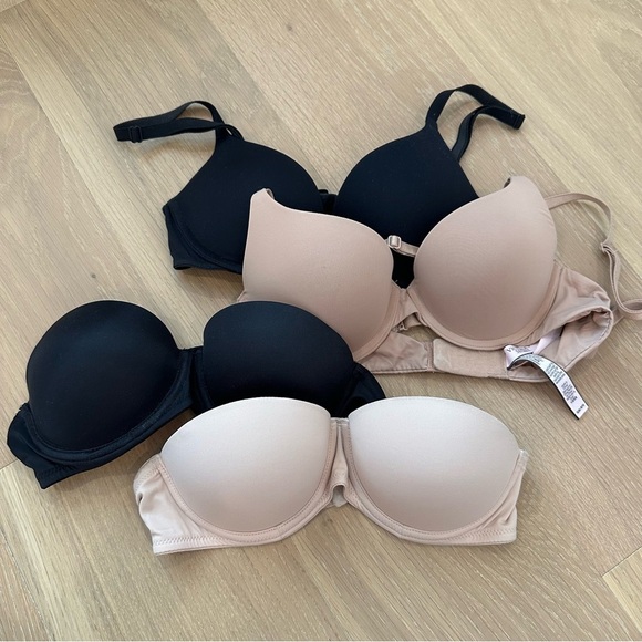 Victorias Secret PINK Tan Black Strapless Bra 32B XS Small Lingerie Tshirt Brown - Picture 2 of 11
